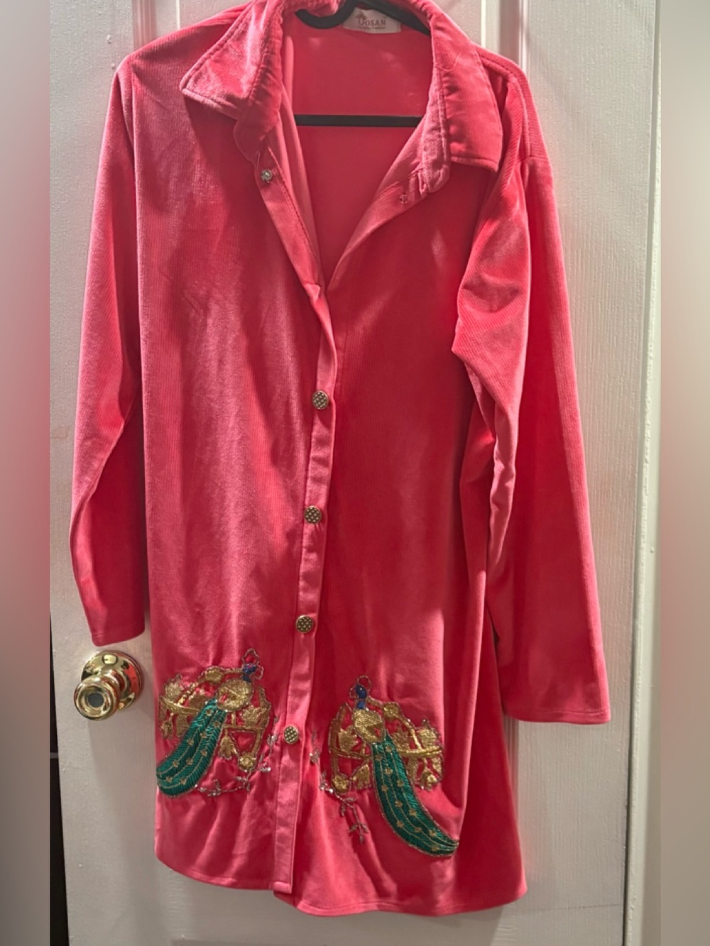 Women’s Coral Pink Embroidered Long Jacket